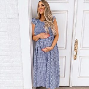 NOM Maternity Gingham Ruffle Sleeve Dress